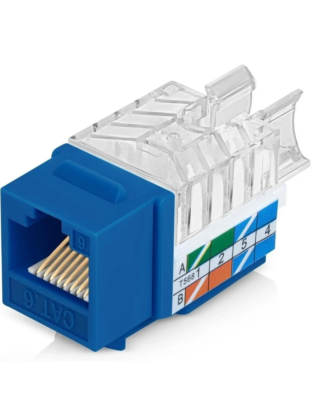 Everest Cat6 RJ45 Keystone Jacks 45-Degree Slim Blue 100-Pack